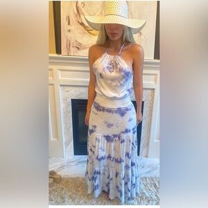 Z Supply Beverly Cloud Blue and White Tie Dye Maxi Dress Sz M